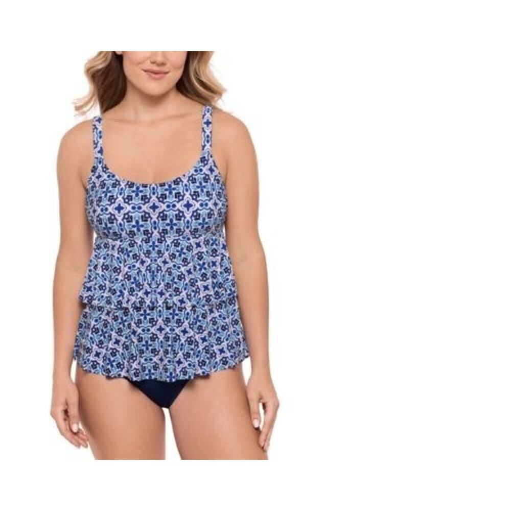 NWT Swim Solutions Womens One Piece High-Low Double-Tier Multicolor 10